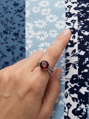 Rare Parisian Estate Lab-Grown Watermelon Tourmaline & Silver Twisted Ring